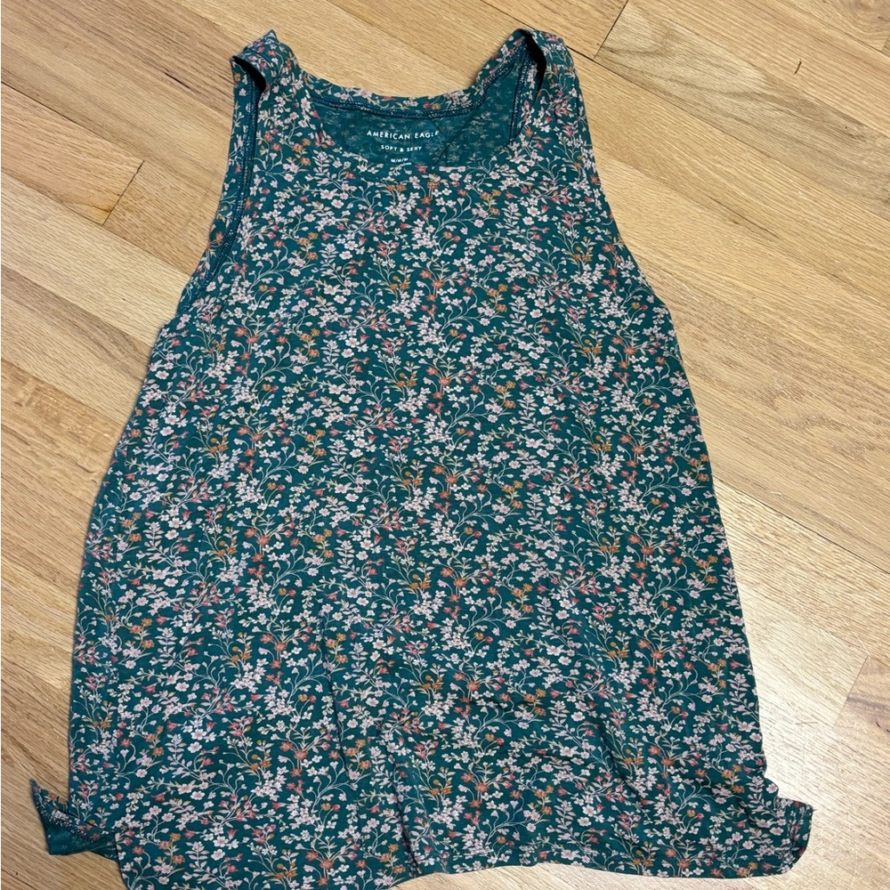 American Eagle Outfitters Green Floral Tank Top